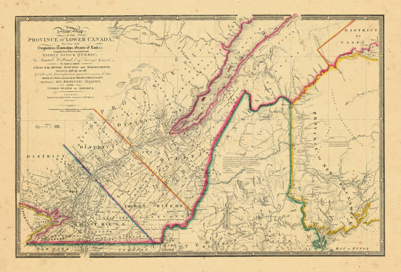 无人,横图,地图,历史,古董,北美,缅因州,魁北克,彩图