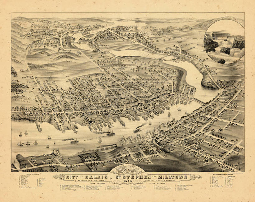 无人,横图,俯视,地图,历史,古董,北美,缅因州,加来,彩图,高角度拍摄