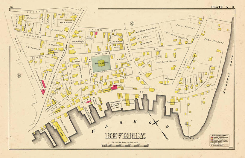 无人,横图,地图,城镇,历史,古董,马萨诸塞,彩图,地图学,贝弗利
