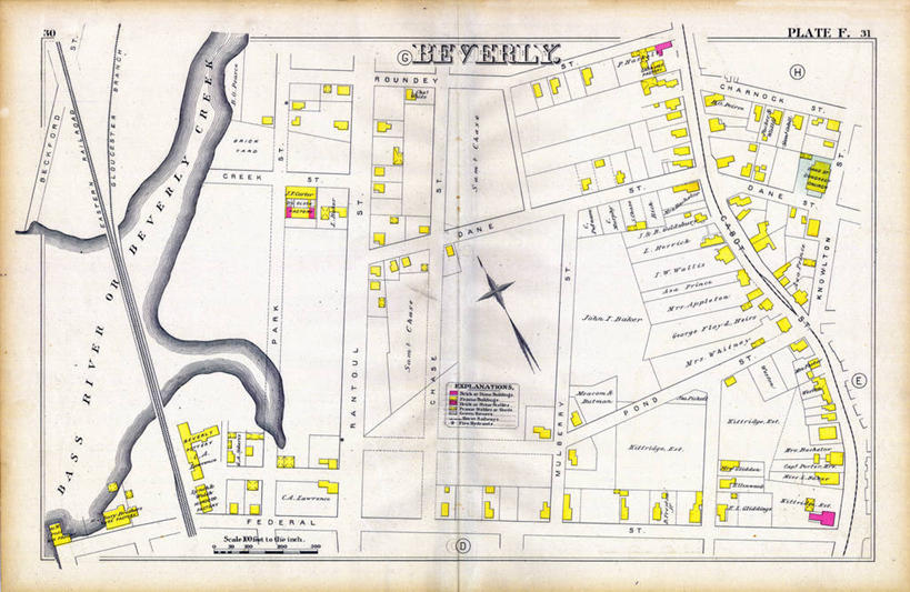 无人,横图,地图,城镇,历史,古董,马萨诸塞,彩图,地图学,贝弗利