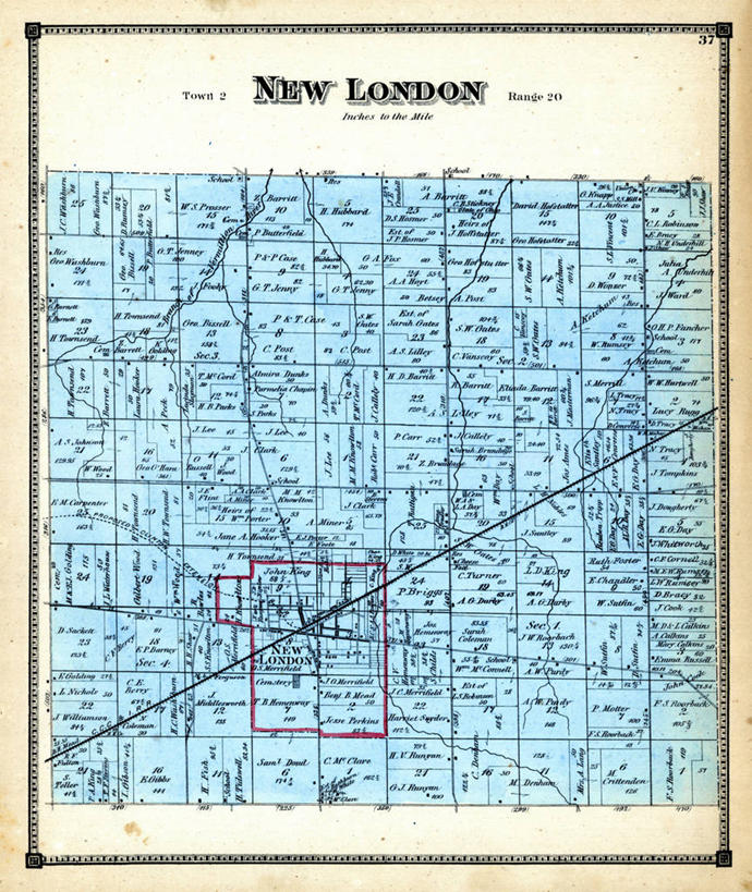 无人,竖图,地图,历史,古董,俄亥俄州,新伦敦,彩图,地图学