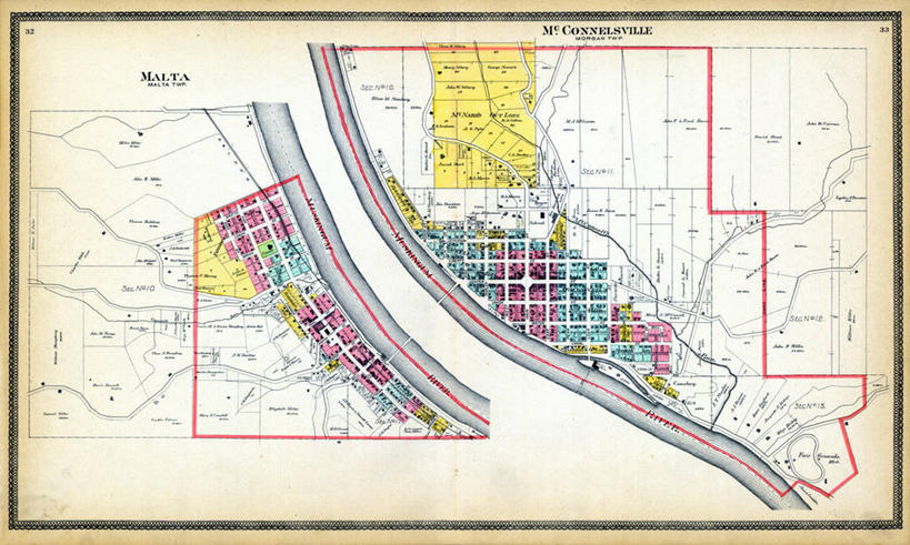 无人,横图,地图,马耳他,城镇,历史,古董,俄亥俄州,彩图,地图学