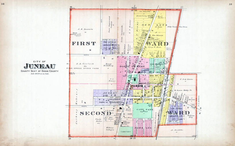 无人,横图,地图,城镇,历史,古董,威斯康星,朱诺,彩图,地图学