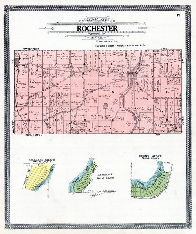 无人,竖图,地图,城镇,历史,古董,威斯康星,罗切斯特,彩图,地图学