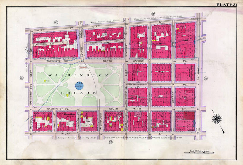 无人,横图,地图,纽约,城镇,曼哈顿,历史,古董,华盛顿广场公园,彩图,地图学