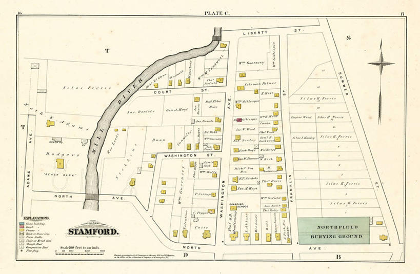 无人,横图,地图,城镇,历史,墓地,古董,康涅狄格州,彩图,地图学