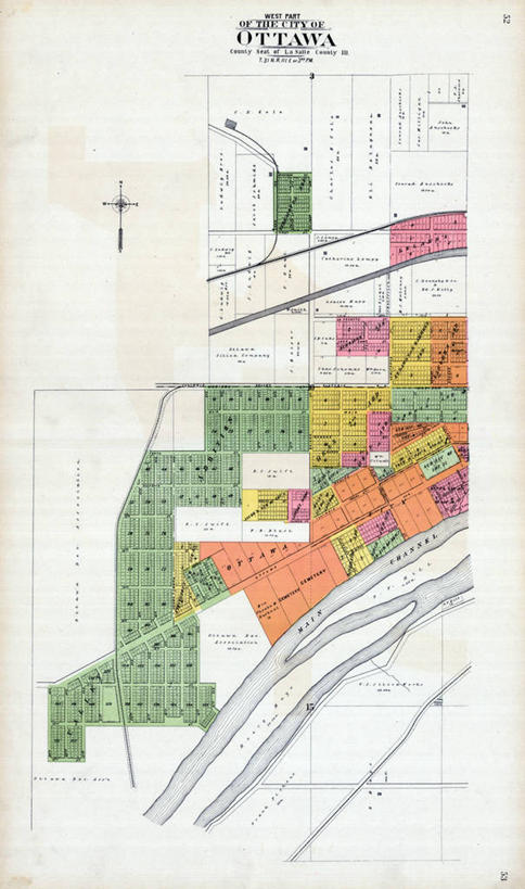 无人,竖图,地图,城镇,首都,历史,古董,伊利诺斯州,渥太华,彩图,地图学