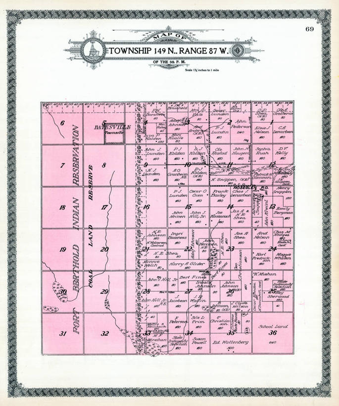 无人,竖图,地图,历史,古董,北达科他州,印第安保留地,彩图,地图学
