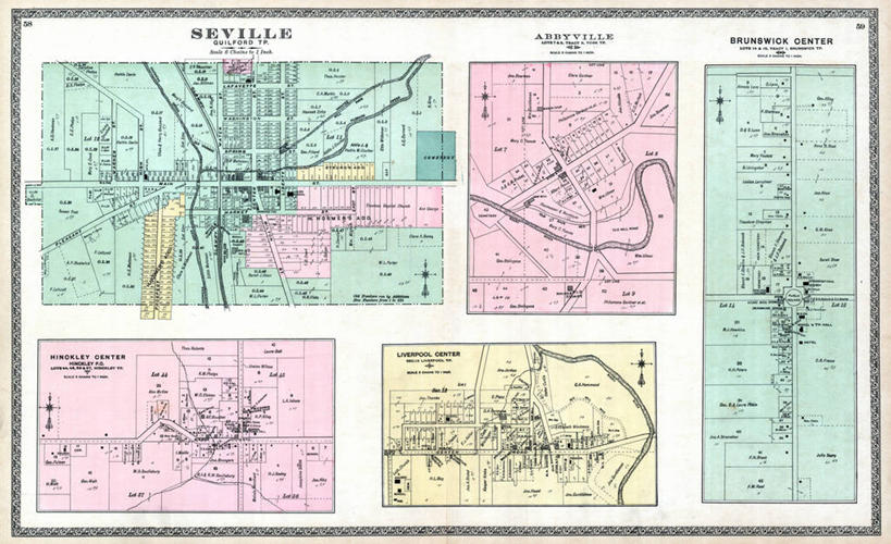 无人,横图,地图,城镇,历史,古董,塞维尔,俄亥俄州,彩图,地图学