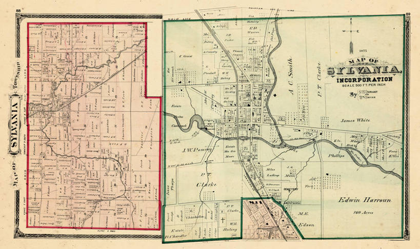 无人,横图,地图,加拿大,城镇,历史,古董,俄亥俄州,彩图,渥太华河,地图学