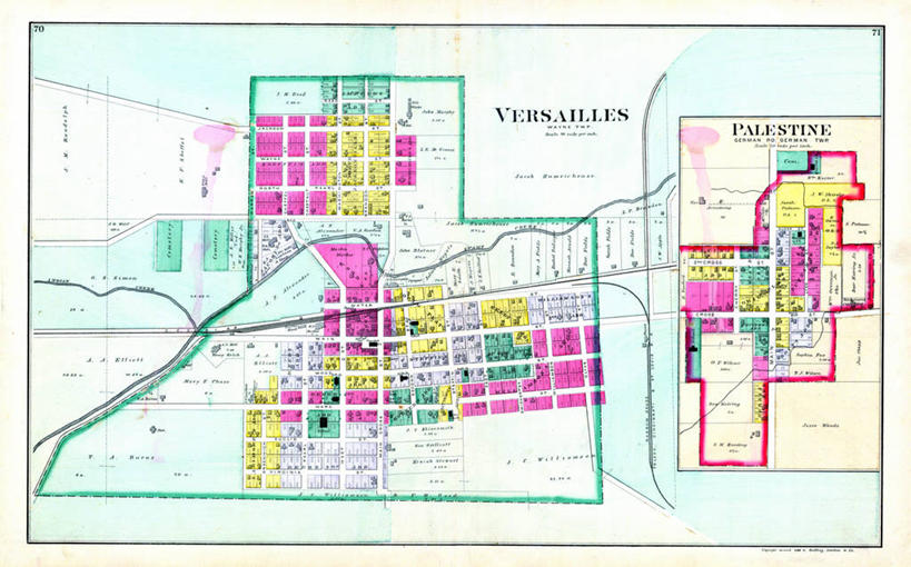 无人,横图,地图,城镇,历史,古董,俄亥俄州,凡尔赛,彩图,地图学
