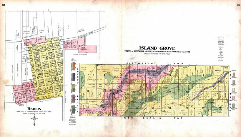 无人,横图,地图,城镇,历史,柏林,古董,伊利诺斯州,彩图,地图学