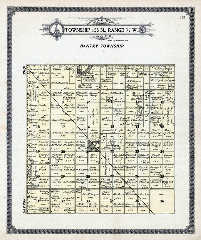 无人,竖图,地图,历史,古董,北达科他州,彩图,地图学,班特里