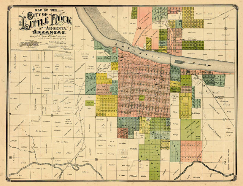 无人,横图,地图,城镇,历史,古董,阿肯色州,彩图,地图学