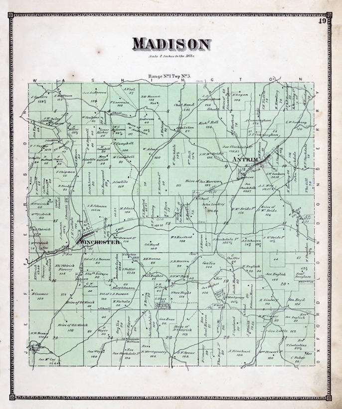 无人,竖图,地图,英国,历史,古董,俄亥俄州,安特里姆郡,彩图,地图学