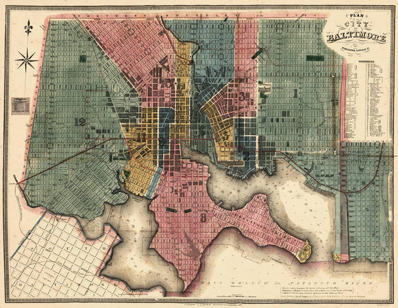 无人,横图,地图,城镇,历史,古董,巴尔的摩,马里兰,彩图,地图学