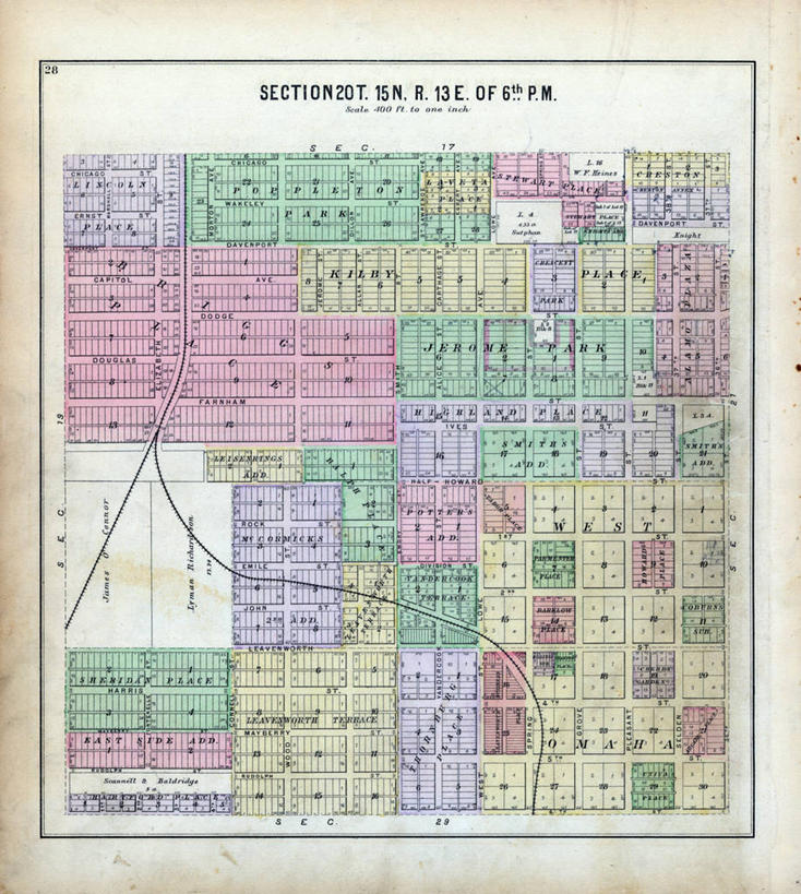 无人,竖图,地图,城镇,历史,古董,陶工,内布拉斯加,彩图,地图学