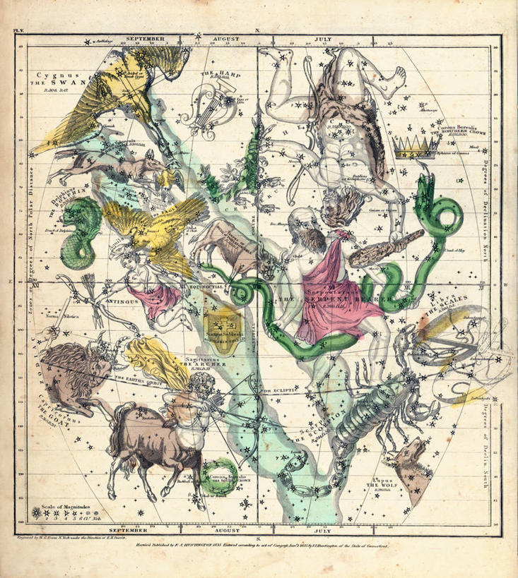 无人,竖图,地图,历史,星座,古董,彩图,地图学