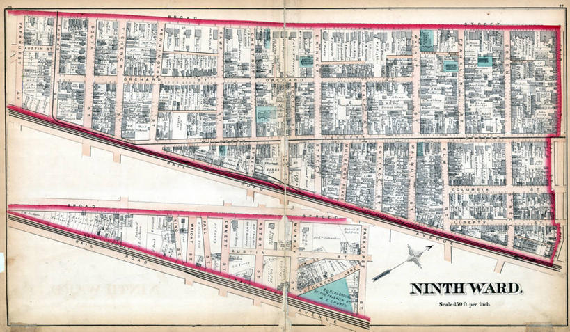 无人,横图,地图,城镇,历史,古董,纽瓦克,新泽西,彩图,地图学