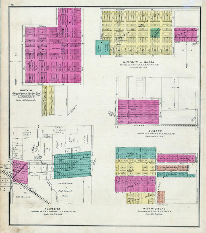 无人,竖图,地图,城镇,历史,古董,伊利诺斯州,布法罗,罗切斯特,彩图,地图学