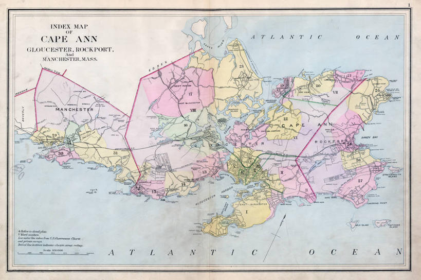 无人,横图,地图,历史,古董,马萨诸塞,格洛斯特,安角,彩图,地图学