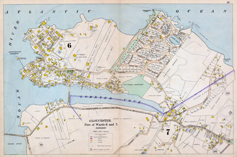 无人,横图,地图,城镇,历史,古董,马萨诸塞,格洛斯特,安角,彩图,地图学