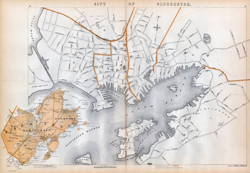 无人,横图,地图,城镇,历史,古董,马萨诸塞,格洛斯特,安角,彩图,地图学