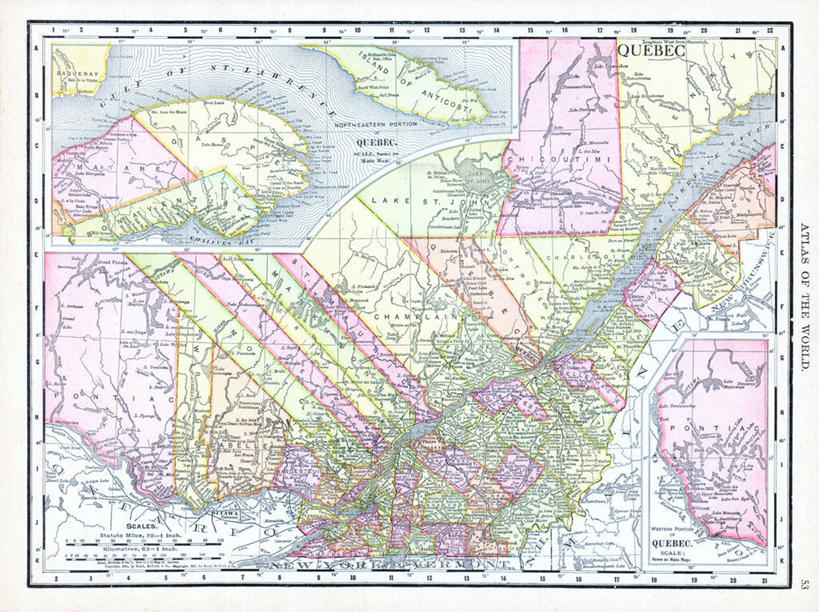 无人,横图,地图,历史,古董,魁北克,彩图,地图学