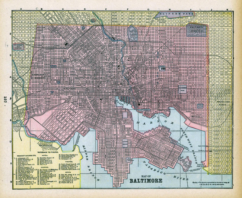 无人,横图,地图,城镇,历史,古董,巴尔的摩,马里兰,彩图,地图学