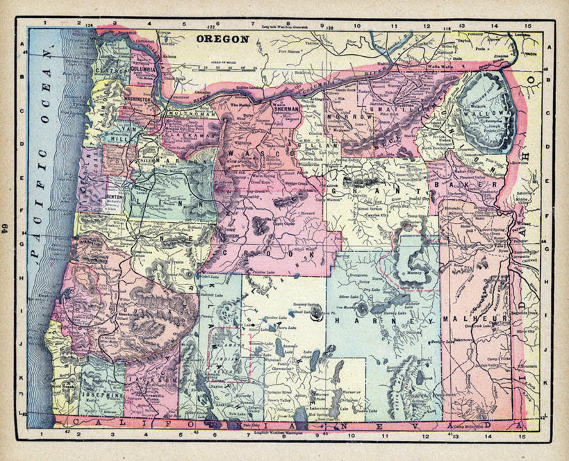 无人,横图,地图,历史,古董,俄勒冈州,彩图,地图学