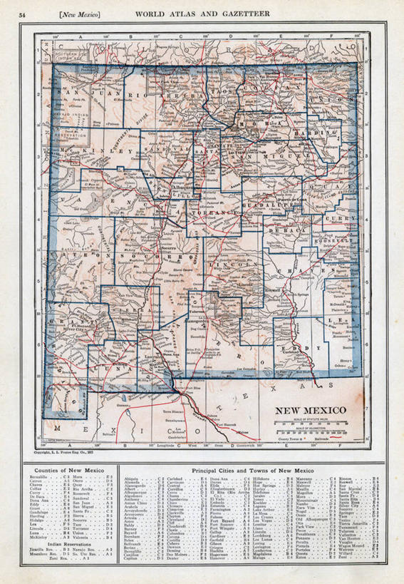 无人,竖图,地图,历史,古董,新墨西哥,彩图,地图学
