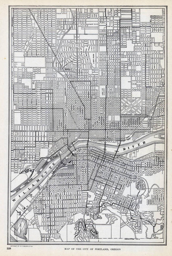 无人,竖图,地图,城镇,历史,古董,俄勒冈州,波特兰,彩图,地图学