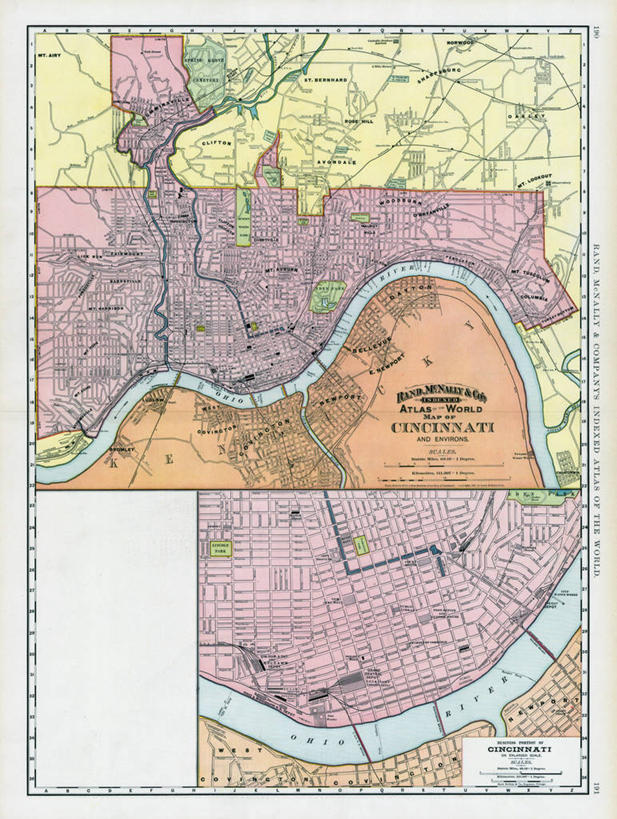 无人,竖图,地图,城镇,历史,古董,俄亥俄州,辛辛那提,彩图,地图学