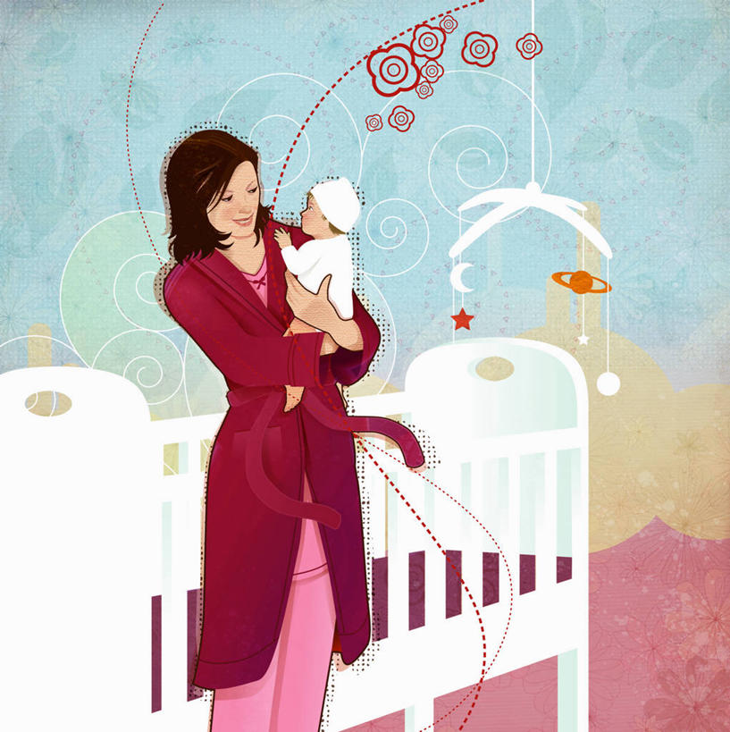 婴儿,成年人,两个人,家庭,父母,母亲,站,竖图,方图,插画,室内,正面,侧面,纯洁,数码,科技,卧室,连接,阴影,网络,高光,几何,计算机图形,合成,图画,拿着,画,温暖,温馨,一家人,面对面,童年,生活方式,婴儿床,电脑合成图,数码合成图,和睦,早晨,合成图,关爱,漫画,计算机制图,写实,具体,具象,责任,女人,女性,彩图,浴衣,爱,融洽,例行公事,弱点