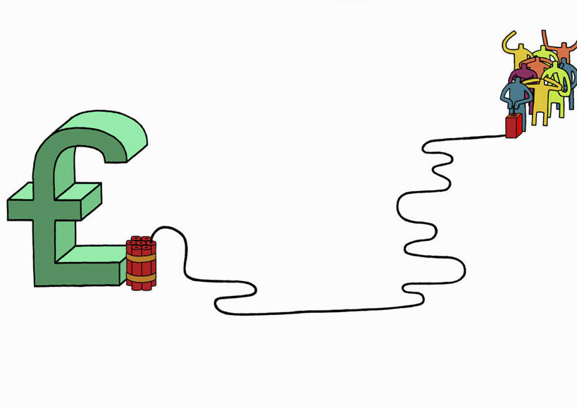 站,推,横图,插画,留白,白色背景,正面,贪欲,爆炸,风险,竞争,数码,科技,炸药,炸弹,对抗,阴影,冲突,网络,高光,几何,计算机图形,合成,图画,画,金融,电脑合成图,数码合成图,控制,暴力,合成图,毁坏,问题,毁灭,群众,漫画,处罚,写实,具体,具象,支配,导火索,危险,半身,彩图,混沌,英镑符号,弱点,爆炸物