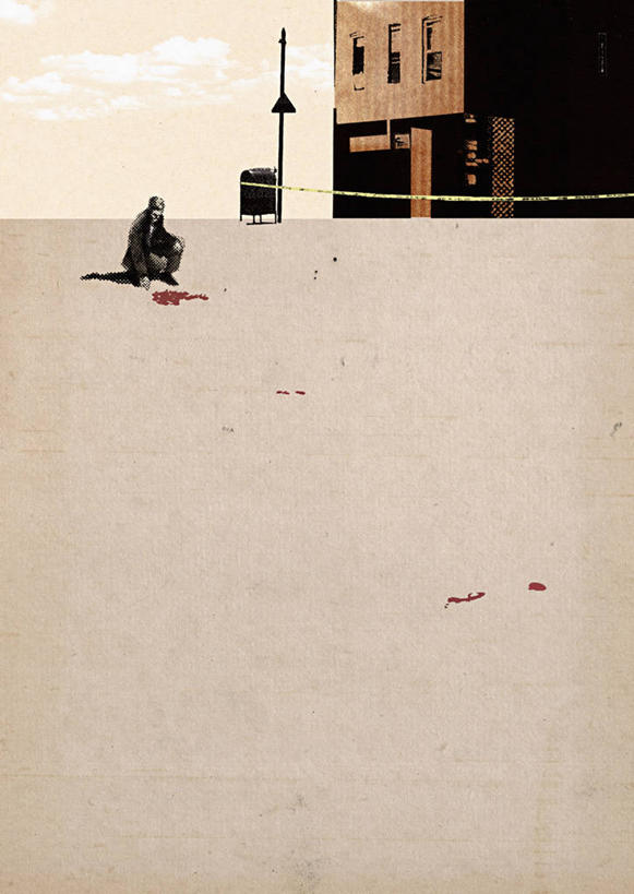 成年人,中年人,一个人,蹲,竖图,插画,室外,白天,留白,神秘,数码,科技,城市,街道,仅一个男性,仅一个人,仅一个中年男性,学习,阴影,检查,网络,高光,几何,计算机图形,合成,图画,画,看,思考,血液,电脑合成图,数码合成图,犯罪,暴力,合成图,警官,进攻,漫画,封锁线,写实,具体,具象,犯罪现场,男人,男性,中年男性,彩图,证据,弱点,好奇心