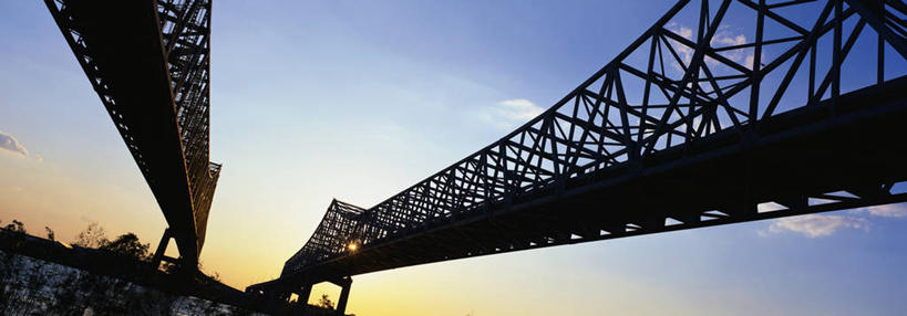 无人,横图,全景,室外,白天,消失点,仰视,日落,建筑,美国,地形,桥,风景,黄昏,摄影,剪影,逆光,视角,路易斯安那州,密西西比河,彩图,低角度拍摄