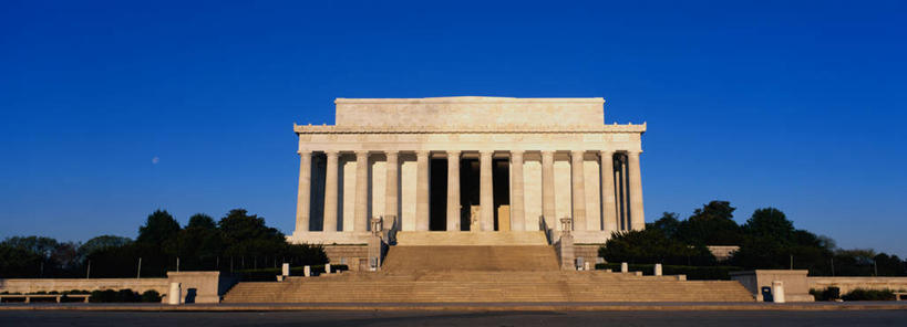 无人,横图,全景,室外,白天,城市,建筑,美国,对称,首都,历史,台阶,蓝色,天空,地标建筑,摄影,纪念,留念,早晨,怀念,华盛顿特区,林肯纪念碑,彩图