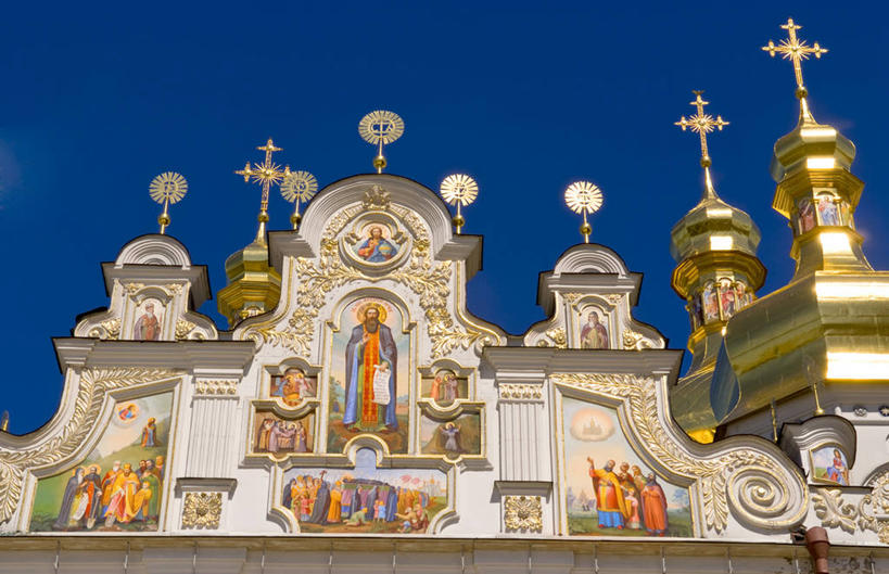 无人,教堂,横图,室外,白天,仰视,城市,建筑,乌克兰,装饰,首都,摄影,圆顶建筑,基辅,彩图,低角度拍摄,旅行,大教堂