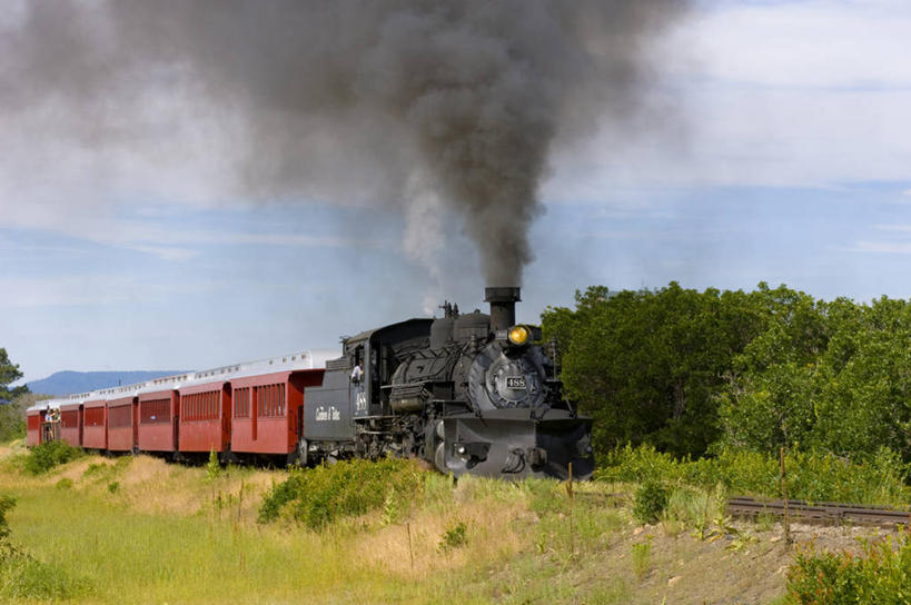 无人,横图,室外,白天,旅游,旅途,路,铁路,美国,蒸汽,轨道,交通,铁轨,历史,烟,运输,摄影,古董,怀旧,记忆,机车,新墨西哥,科罗拉多州,蒸汽机车,彩图,旅行