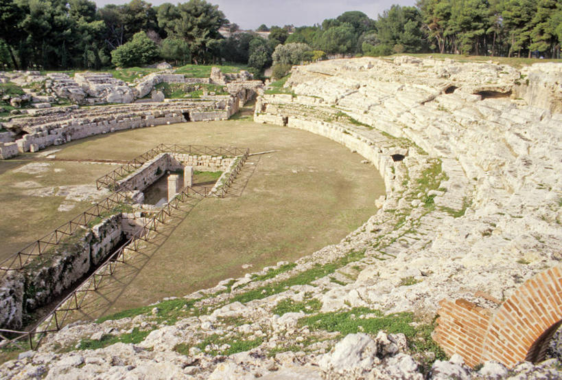 无人,横图,俯视,室外,白天,意大利,古罗马,废墟,地标建筑,摄影,考古学,西西里,意大利文化,圆形剧场,彩图,高角度拍摄