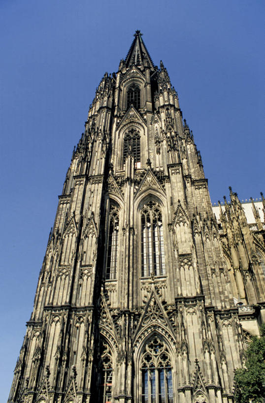 无人,竖图,室外,白天,仰视,建筑,德国,塔,摄影,宗教,基督教,德国文化,哥特式风格,万里无云,科隆大教堂,科隆,彩图,低角度拍摄,大教堂