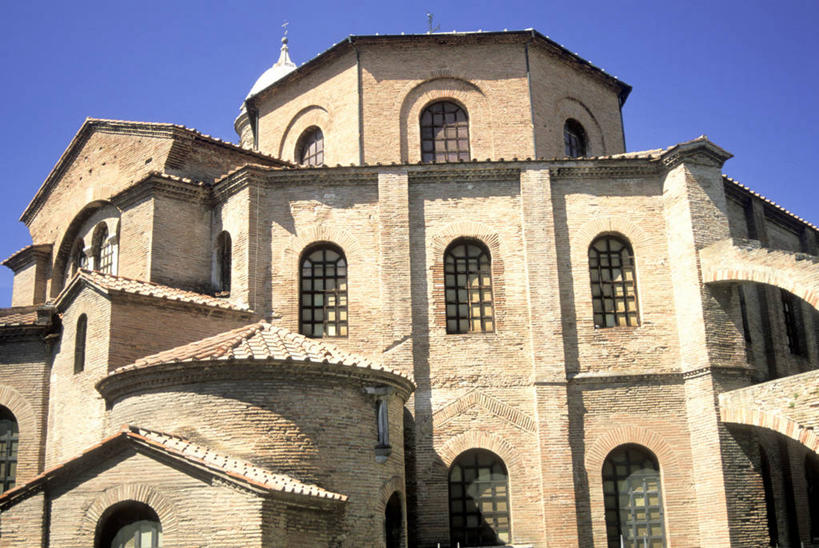 无人,教堂,横图,室外,白天,仰视,建筑,日光,意大利,历史,石墙,地标建筑,摄影,宗教,基督教,意大利文化,万里无云,拉韦纳,彩图,低角度拍摄