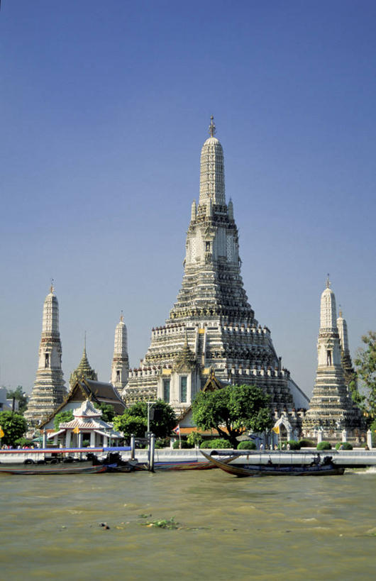 无人,竖图,室外,白天,建筑,船,曼谷,泰国,首都,历史,地标建筑,运输,摄影,泰国文化,万里无云,郑王庙,彩图