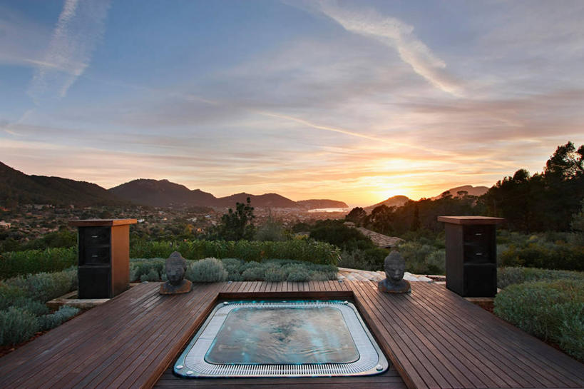 无人,露台,横图,室外,日落,阳台,建筑,西班牙,欧洲,木制,漩涡,黄昏,建造,露天阳台