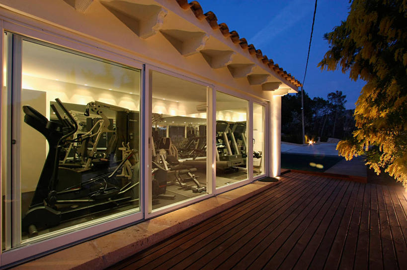 无人,健身房,家,露台,横图,室外,阳台,建筑,西班牙,欧洲,木制,房屋,院子,现代,黄昏,建造,照亮,露天阳台,当代