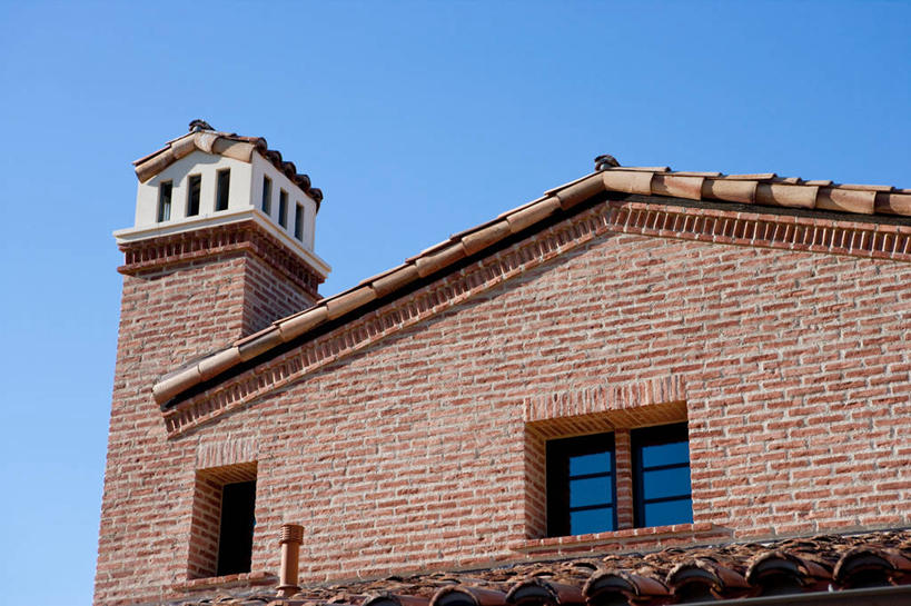 无人,家,横图,室外,白天,建筑,日光,美国,砖,房屋,塔,瓦,红色,建造,北美,加利福尼亚,建筑材料