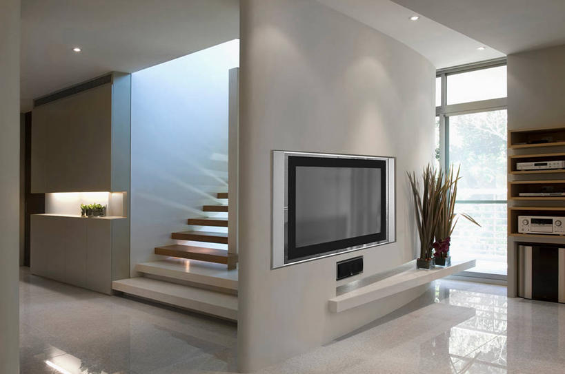 无人,家,横图,室内,白天,楼梯,建筑,台湾,日光,亚洲,现代,建造,明亮,起居室,家庭影院,台北,电视机,当代