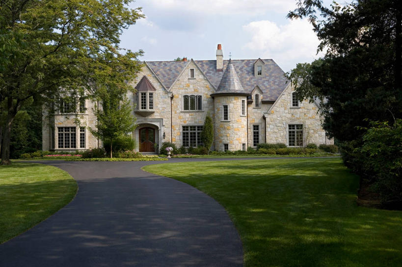 横图,室外,草坪,车道,高雅,石灰石,多年生植物