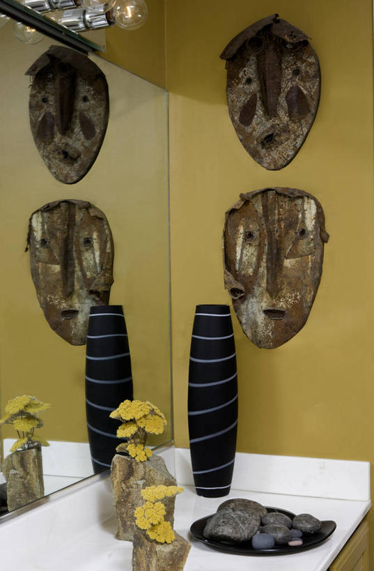 芥末,时尚,镜子,浴室,花瓶,雕塑,反射,金属,漂亮,现代,黄色,盘子,明亮,时髦,收集,时兴,西洋蓍草,当代